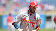 Jun 29, 2025; Cleveland, Ohio, USA; St. Louis Cardinals center fielder Victor Scott II (11) rounds the bases after hitting a home run during the seventh inning against the Cleveland Guardians at Progressive Field. Mandatory Credit: Ken Blaze-Imagn Images