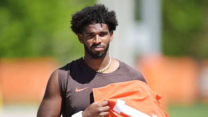 May 9, 2025; Berea, OH, USA; Cleveland Browns quarterback Shedeur Sanders (12) walks off the field after rookie minicamp at CrossCountry Mortgage Campus. Mandatory Credit: Ken Blaze-Imagn Images May 9, 2025; Berea, OH, USA; Cleveland Browns quarterback Shedeur Sanders (12) walks off the field after rookie minicamp at CrossCountry Mortgage Campus. Mandatory Credit: Ken Blaze-Imagn Images