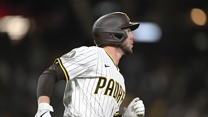 Jackson Merrill runs the bases after a home run.