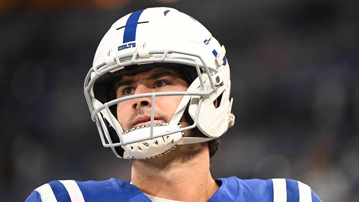 Indianapolis Colts quarterback Daniel Jones (17) looks on