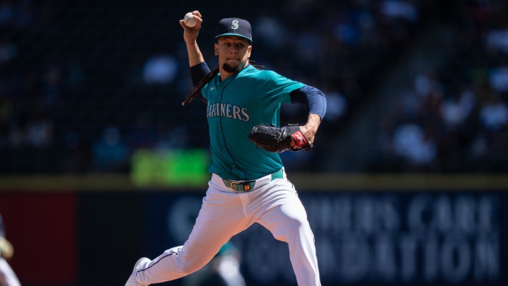 Seattle Mariners starter Luis Castillo pitches against the Los Angeles Angels on Wednesday at T-Mobile Park.