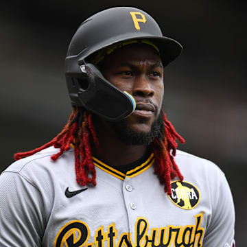 Jul 30, 2025; San Francisco, California, USA; Pittsburgh Pirates center fielder Oneil Cruz (15) looks on after striking out against the San Francisco Giants in the fourth inning at Oracle Park. Mandatory Credit: Eakin Howard-Imagn Images