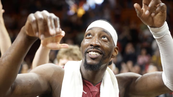 Miami Heat center Bam Adebayo (13) reacts (Mandatory Credit: Rhona Wise-Imagn Images)