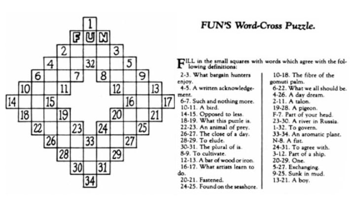 The first crossword puzzle.