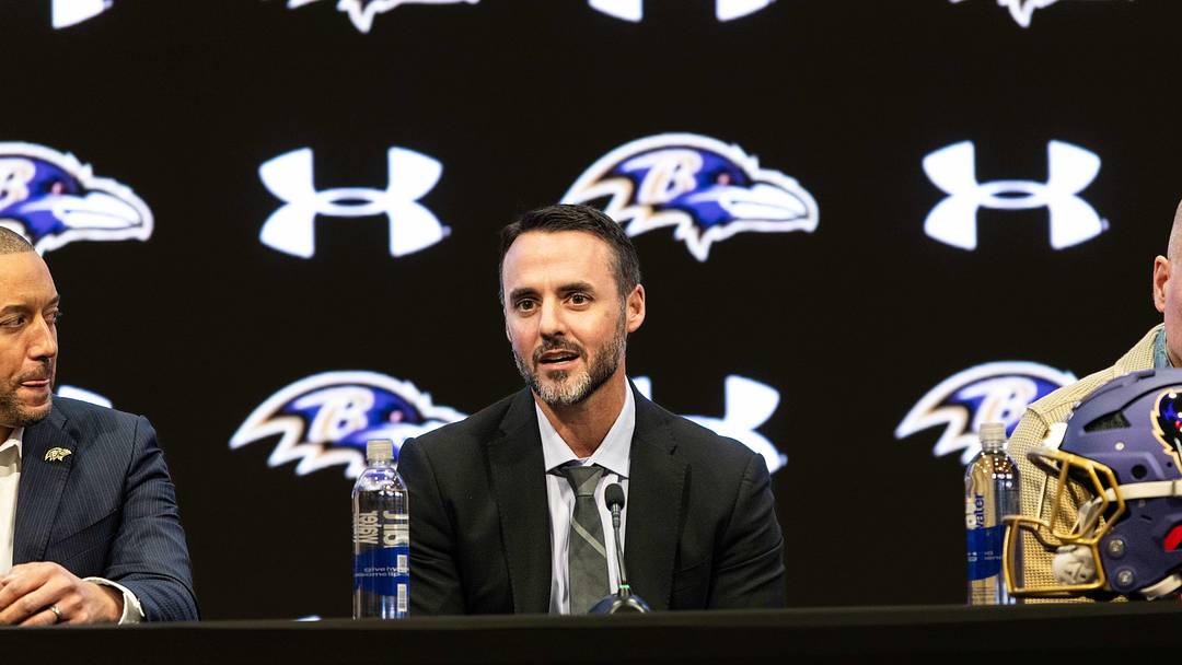 Jan 29, 2026; Owings Mills, MD, USA; Jesse Minter at press conference at Under Armour Performance Center. Mandatory Credit: Lexi Thompson-Imagn Images