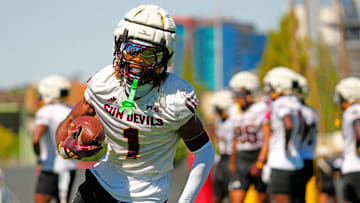 Arizona State defensive back Keith Abney II (1) runs back after a catch during the first day of fall practice in Tempe, Ariz. on July 30, 2025.