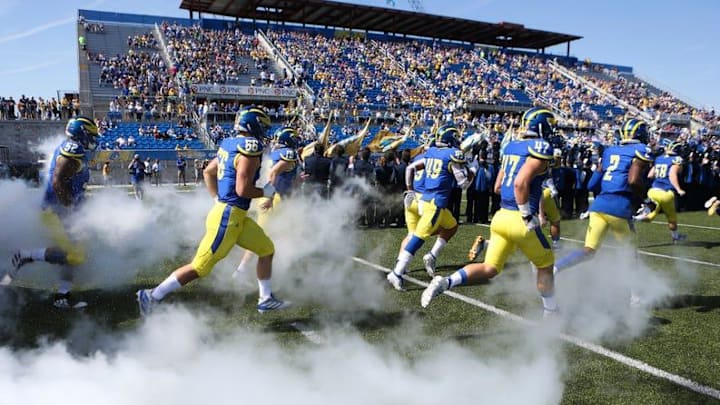 Blue Hens enter Delaware Stadium before a football game. Blue Hens enter Delaware Stadium before a football game.