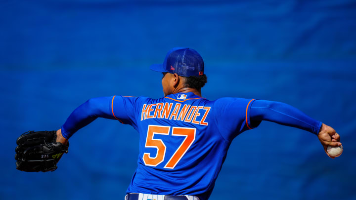 Feb 17, 2023; Port St. Lucie, FL, USA; New York Mets relief pitcher Elieser Hernandez (57) pitches
