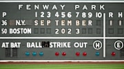 A detailed view of the green monster scoreboard before a game between the New York Yankees and the Boston Red Sox  at Fenway Park. 