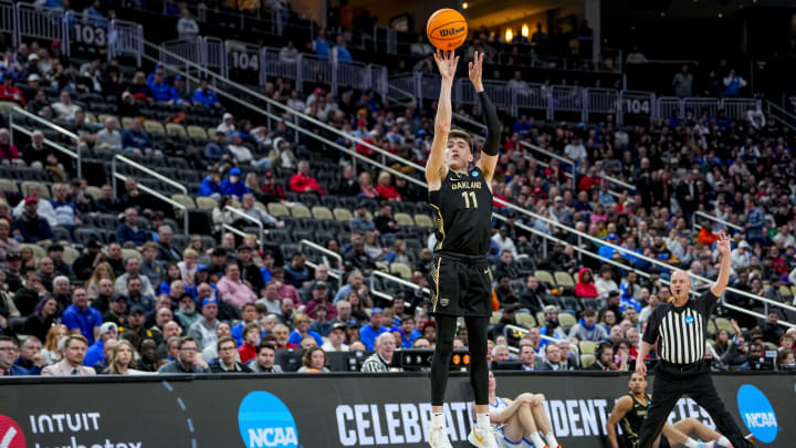 Mar 21, 2024; Pittsburgh, PA, USA; Oakland Golden Grizzlies guard Blake Lampman (11) shoots the ball during the second half  in the first round of the 2024 NCAA Tournament at PPG Paints Arena. Mandatory Credit: Gregory Fisher-USA TODAY Sports