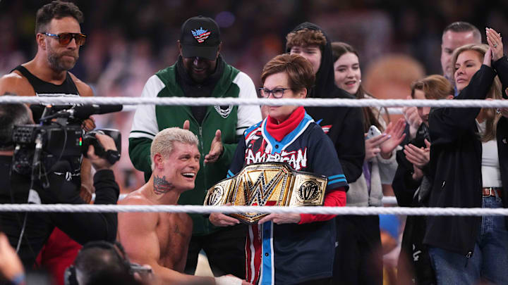 WWE star Cody Rhodes has the championship belt during Wrestlemania XL Sunday at Lincoln Financial Field WWE star Cody Rhodes has the championship belt during Wrestlemania XL Sunday at Lincoln Financial Field