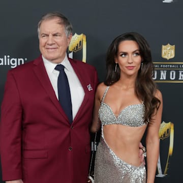 Bill Belichick and Jordon Hudson on the red carpet before Super Bowl LIX NFL Honors in February.