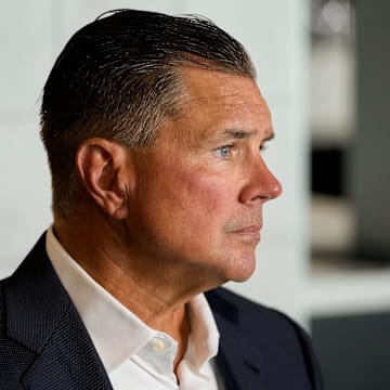 Cincinnati Bengals defensive coordinator Al Golden speaks during the annual Cincinnati Bengals media day event at Paycor Stadium in downtown Cincinnati on Monday, July 21, 2025.
