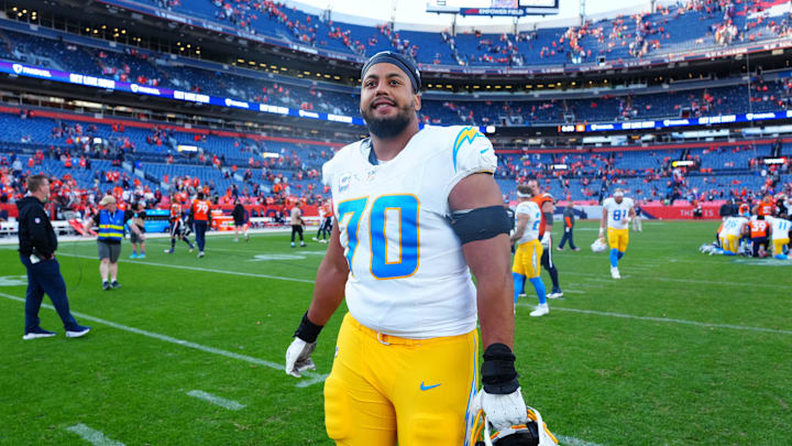 Chargers offensive tackle Rashawn Slater is out for the season after tearing his patellar tendon. Chargers offensive tackle Rashawn Slater is out for the season after tearing his patellar tendon.