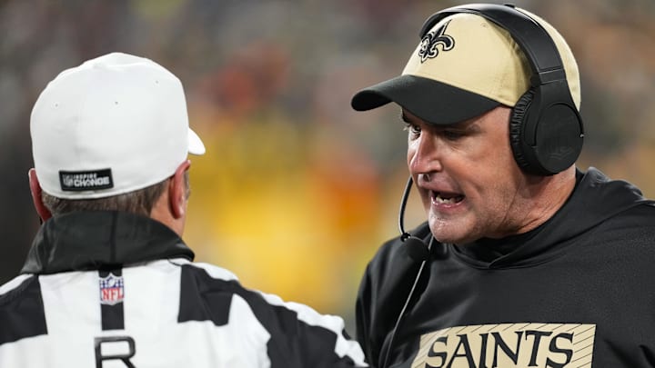 New Orleans Saints head coach Darren Rizzi argues with referee Alex Kemp. New Orleans Saints head coach Darren Rizzi argues with referee Alex Kemp.