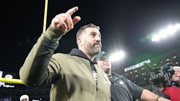 Nov 10, 2025; Green Bay, Wisconsin, USA; Philadelphia Eagles head coach Nick Sirianni leaves the field following a game against the Green Bay Packers at Lambeau Field. Mandatory Credit: Jeff Hanisch-Imagn Images