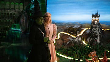 L to R: Cynthia Erivo is Elphaba and Ariana Grande is Glinda in WICKED, directed by Jon M. Chu