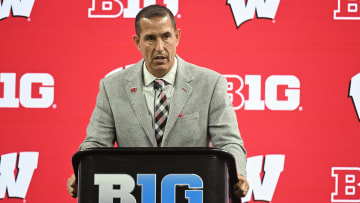 Jul 23, 2024; Indianapolis, IN, USA; Wisconsin Badgers head coach Luke Fickell speaks to the media during the Big 10 football media day at Lucas Oil Stadium. Mandatory Credit: Robert Goddin-USA TODAY Sports