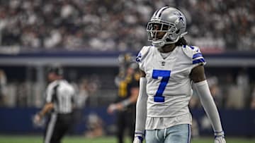 Oct 2, 2022; Arlington, Texas, USA; Dallas Cowboys cornerback Trevon Diggs (7) during the game between the Dallas Cowboys and the Washington Commanders AT&T Stadium. Mandatory Credit: Jerome Miron-Imagn Images