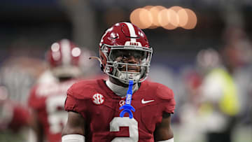 Dec 2, 2023; Atlanta, GA, USA; Alabama Crimson Tide defensive back Caleb Downs (2) practices before