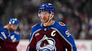 Mar 25, 2025; Denver, Colorado, USA; Colorado Avalanche left wing Gabriel Landeskog (92) during the second period against the Dallas Stars at Ball Arena. Mandatory Credit: Ron Chenoy-Imagn Images