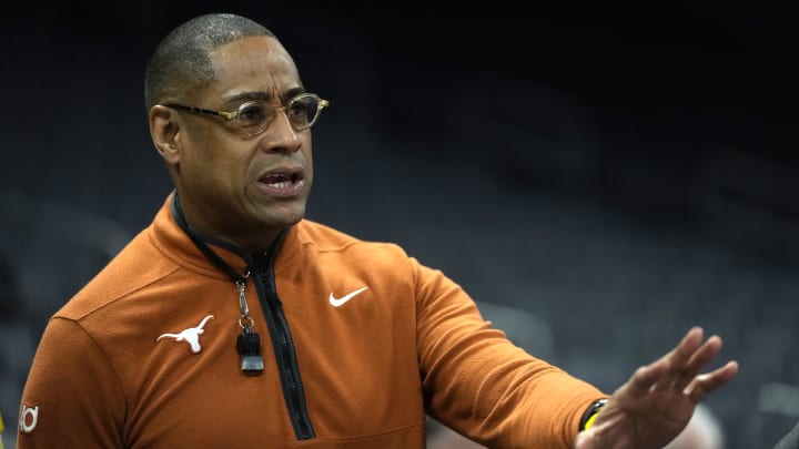 Mar 20, 2024; Charlotte, NC, USA; Texas Longhorns head coach Rodney Terry during practice at Spectrum Center. Mandatory Credit: Bob Donnan-USA TODAY Sports