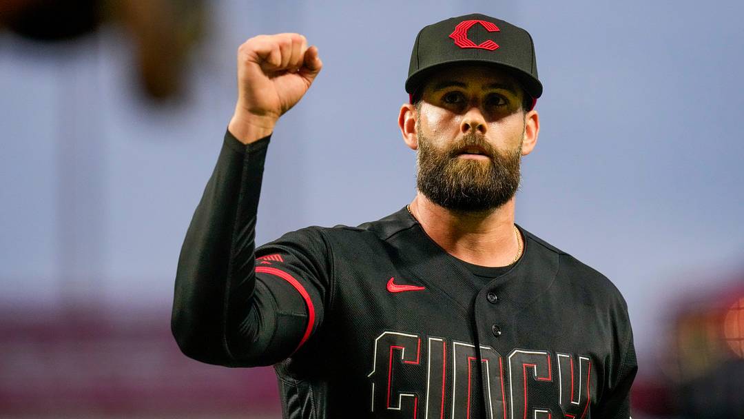 Cincinnati Reds pitcher Tejay Antone (70) pumps his fist after getting out of the eighth inning of the MLB Interleague game between the Cincinnati Reds and the Houston Astros at Great American Ball Park in downtown Cincinnati on Friday, May 8, 2026. The Reds lost the series opener, 10-0.