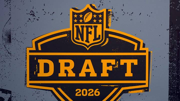 Feb 6, 2026; San Francisco, CA, USA; The 2026 NFL Draft logo at the Super Bowl LX Experience at the Moscone Center. Mandatory Credit: Kirby Lee-Imagn Images