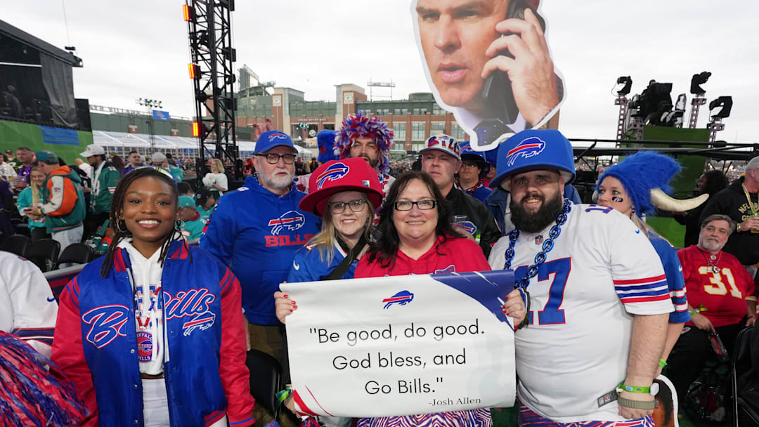 Apr 24, 2025; Green Bay, WI, USA;  Buffalo Bills fans cheer before the first round of the 2025 NFL Draft at Lambeau Field.