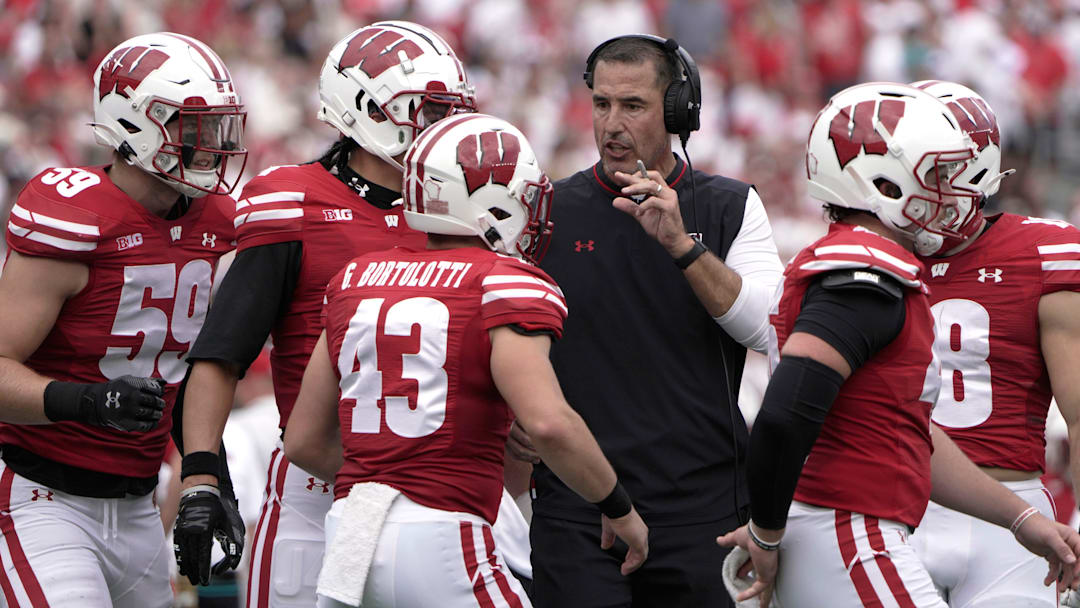 Wisconsin Badgers head coach Luke Fickell is shown during the second quarter of their game against Maryland Saturday, September 20, 2025 at Camp Randall Stadium in Madison, Wisconsin.