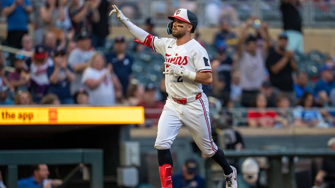 Jun 4, 2026; Minneapolis, Minnesota, USA; Minnesota Twins first baseman Kody Clemens (2) runs the bases after hitting a home run against the Kansas City Royals in the fifth inning at Target Field. Mandatory Credit: Jesse Johnson-Imagn Images