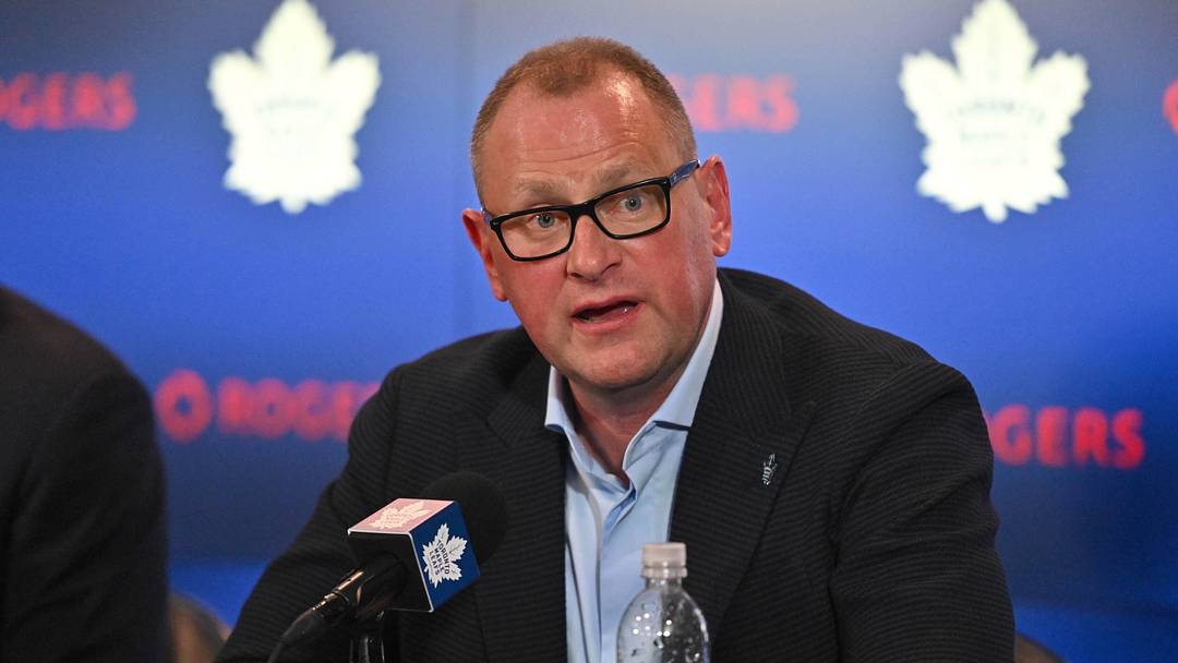 Jun 1, 2023; Toronto, Ontario, CANADA; Toronto Maple Leafs new general manager Brad Treliving is introduced at a press conference at Scotiabank Arena. Mandatory Credit: Dan Hamilton-Imagn Images