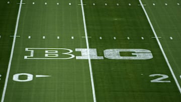 Aug 30, 2025; Los Angeles, California, USA; The Big Ten Conference logo at United Airlines Field at Los Angeles Memorial Coliseum. Mandatory Credit: Kirby Lee-Imagn Images