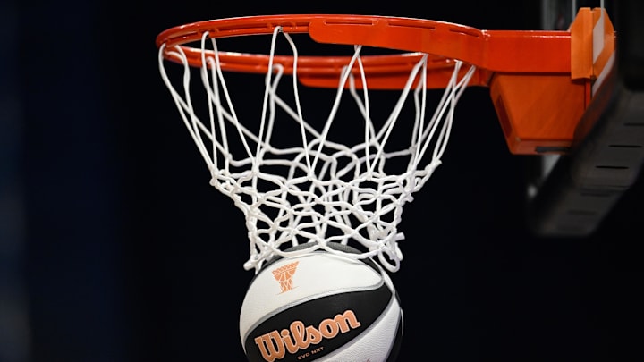 Jun 14, 2025; San Francisco, California, USA; A basketball goes through the hoop during warm ups before the Golden State Valkyries play the Seattle Storm at Chase Center. Mandatory Credit: Eakin Howard-Imagn Images Jun 14, 2025; San Francisco, California, USA; A basketball goes through the hoop during warm ups before the Golden State Valkyries play the Seattle Storm at Chase Center. Mandatory Credit: Eakin Howard-Imagn Images