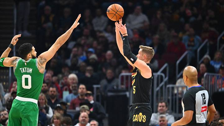 Jayson Tatum, Boston Celtics and Sam Merrill, Cleveland Cavaliers