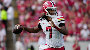 University of Maryland quarterback Malik Washington begins a throw during the Terrapin's 27-10 Week 4 win over the Wisconsin Badgers.