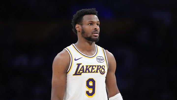 Los Angeles Lakers guard Bronny James (9) in the second half against the Utah Jazz at the Crypto.com Arena on April 12, 2026.