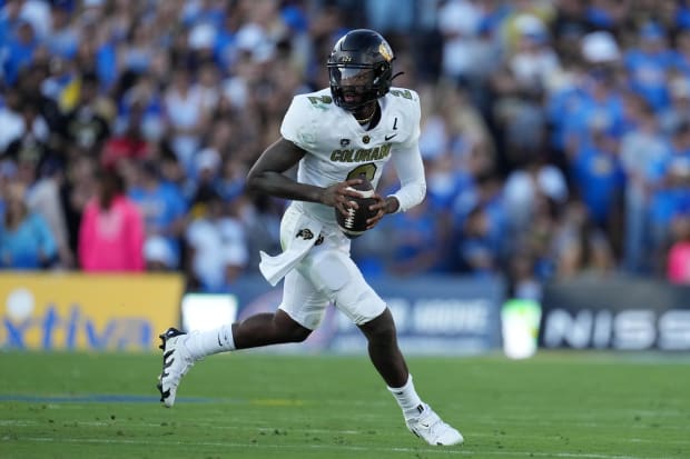 Colorado Buffaloes quarterback Shedeur Sanders throws the ball against the UCLA Bruins.