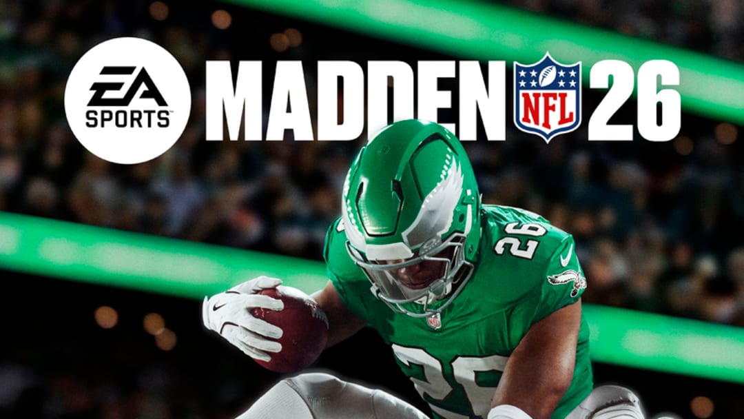 Saquon Barkley hurdles onto the Madden 26 cover.
