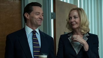 Hugh Jackman and Allison Janney in Bad Education. (Photo Credit: JoJo Whilden/Courtesy of WarnerMedia.)