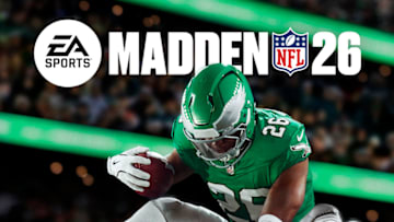 Saquon Barkley hurdles onto the Madden 26 cover.