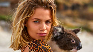 Hailey Clauson was photographed by Josie Clough on Kangaroo Island, South Australia. Swimsuit by I.AM.GIA.