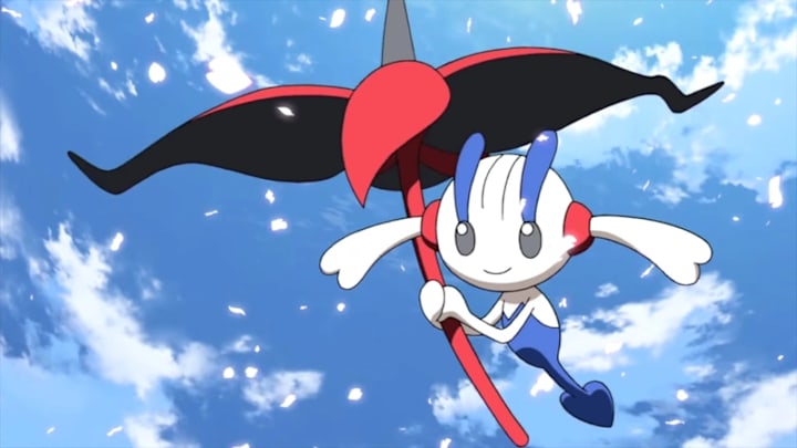 Eternal Flower Floette, a floette with a red and black flower and blue body.