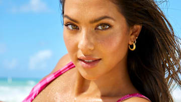 Christen Harper was photographed by Ben Watts in Barbados. Swimsuit by Solid & Striped. Earrings by Electric Picks.