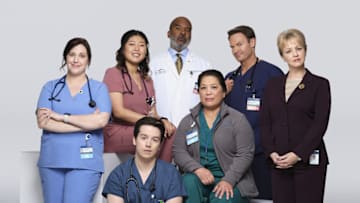 ST. DENIS MEDICAL -- Season: Pilot -- Pictured: (l-r) Allison Tolman as Alex, Kahyun Kim as Serena, Mekki Leeper as Matt, David Alan Grier as Ron, Kaliko Kauahi as Val, Josh Lawson as Bruce, Wendi McLendon-Covey as Joyce -- (Photo by: Danny Ventrella/NBC)