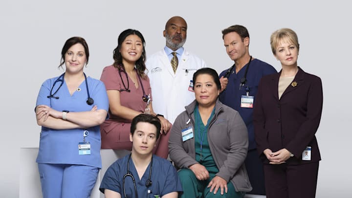ST. DENIS MEDICAL -- Season: Pilot -- Pictured: (l-r) Allison Tolman as Alex, Kahyun Kim as Serena, Mekki Leeper as Matt, David Alan Grier as Ron, Kaliko Kauahi as Val, Josh Lawson as Bruce, Wendi McLendon-Covey as Joyce -- (Photo by: Danny Ventrella/NBC)