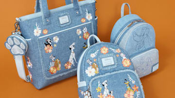 Loungefly x Disney Disney Dogs & Cats Floral Faux Denim Fringe Mini Backpack