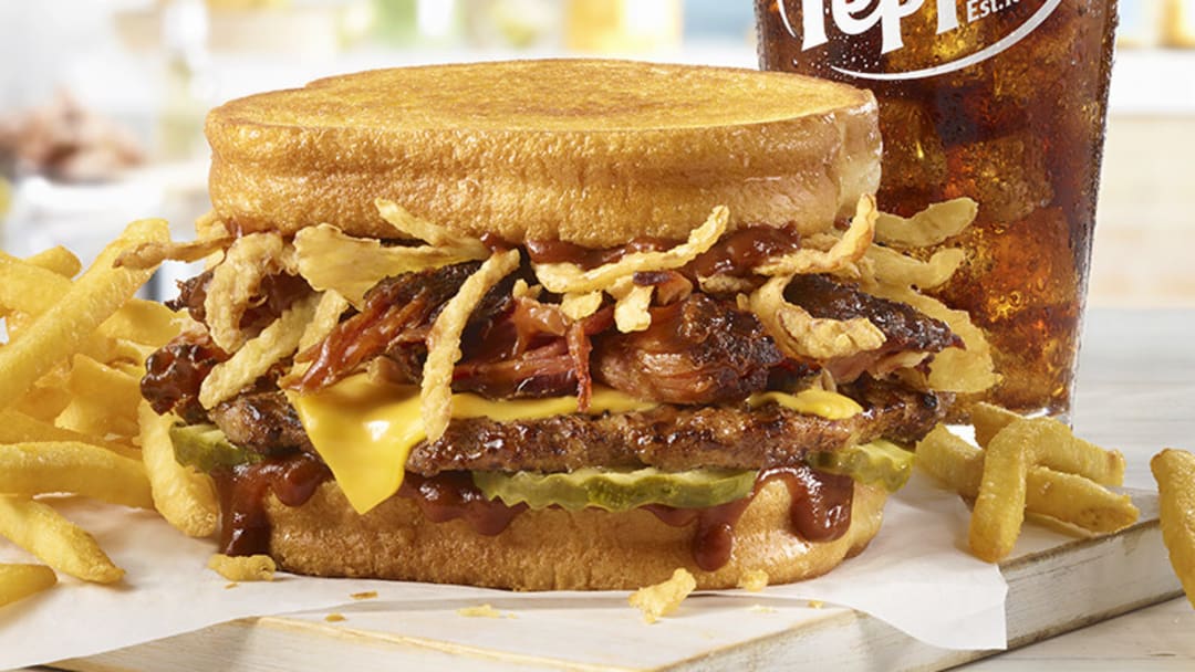 Hardee's BBQ Pulled Pork Frisco featuring slow-smoked pulled pork from Clifty Farm.