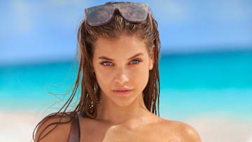 Barbara Palvin was photographed by Ben Watts in the Bahamas. Swimsuit by Sports Illustrated Swim.