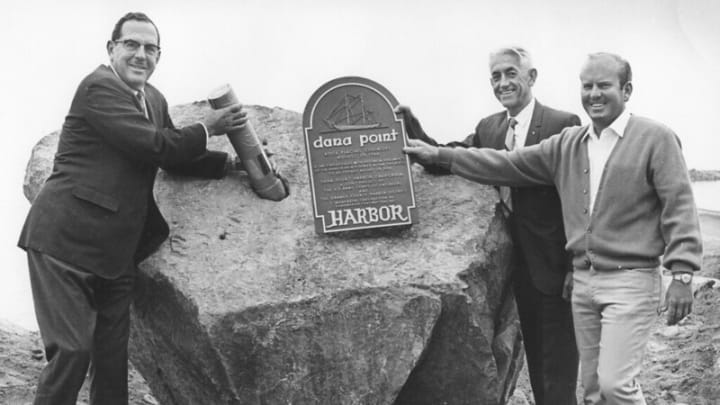 A "Rock Placing Ceremony" marked the beginning of the construction at Dana Point Harbor on August 29, 1966.